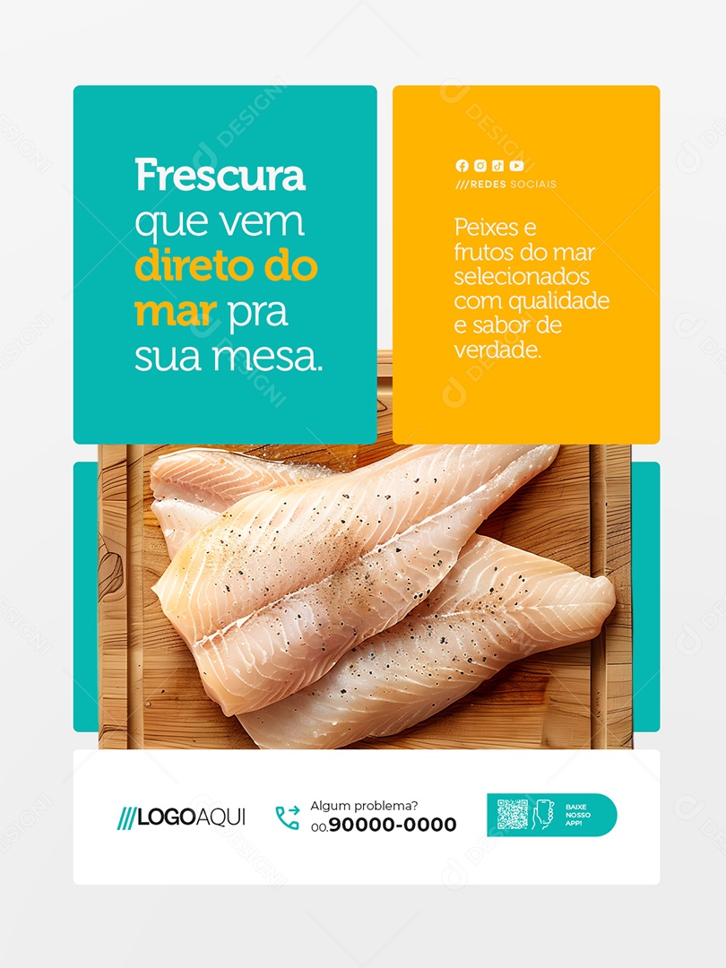 Peixaria Frescura Que Vem Direto do Mar Pra Sua Mesa Social Media PSD Editável