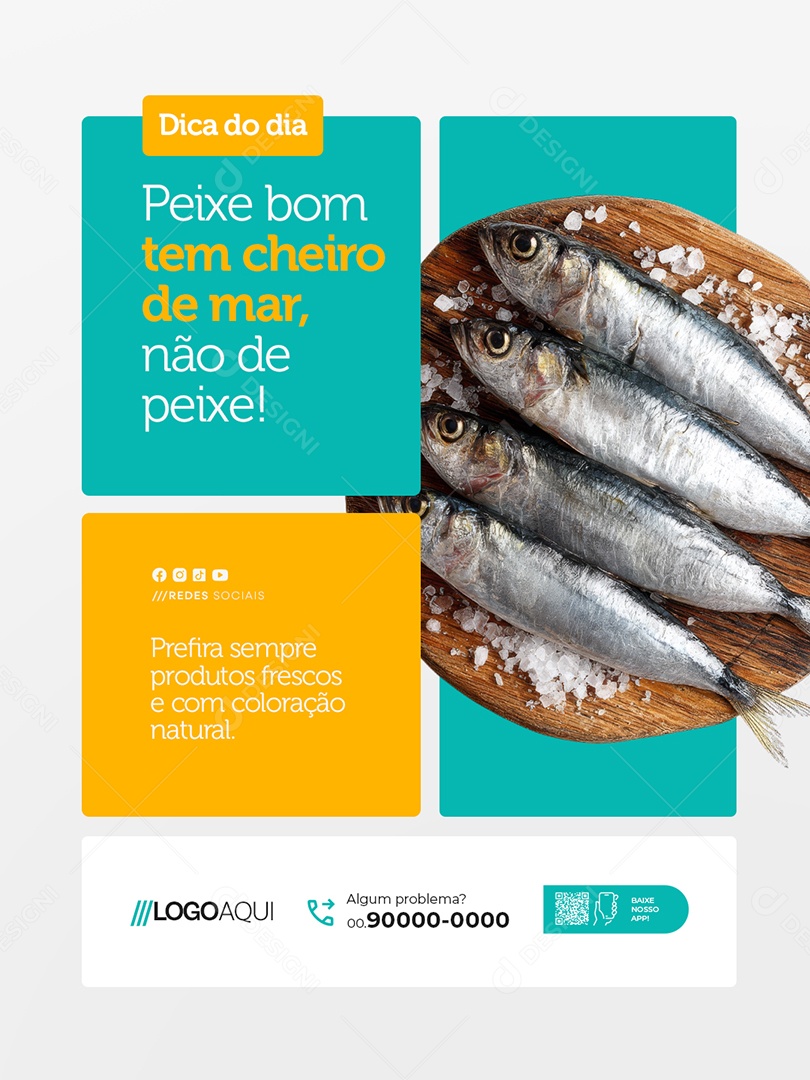 Peixaria Dica do Dia Peixe Bom Tem Cheiro de Mar Não de Peixe Social Media PSD Editável