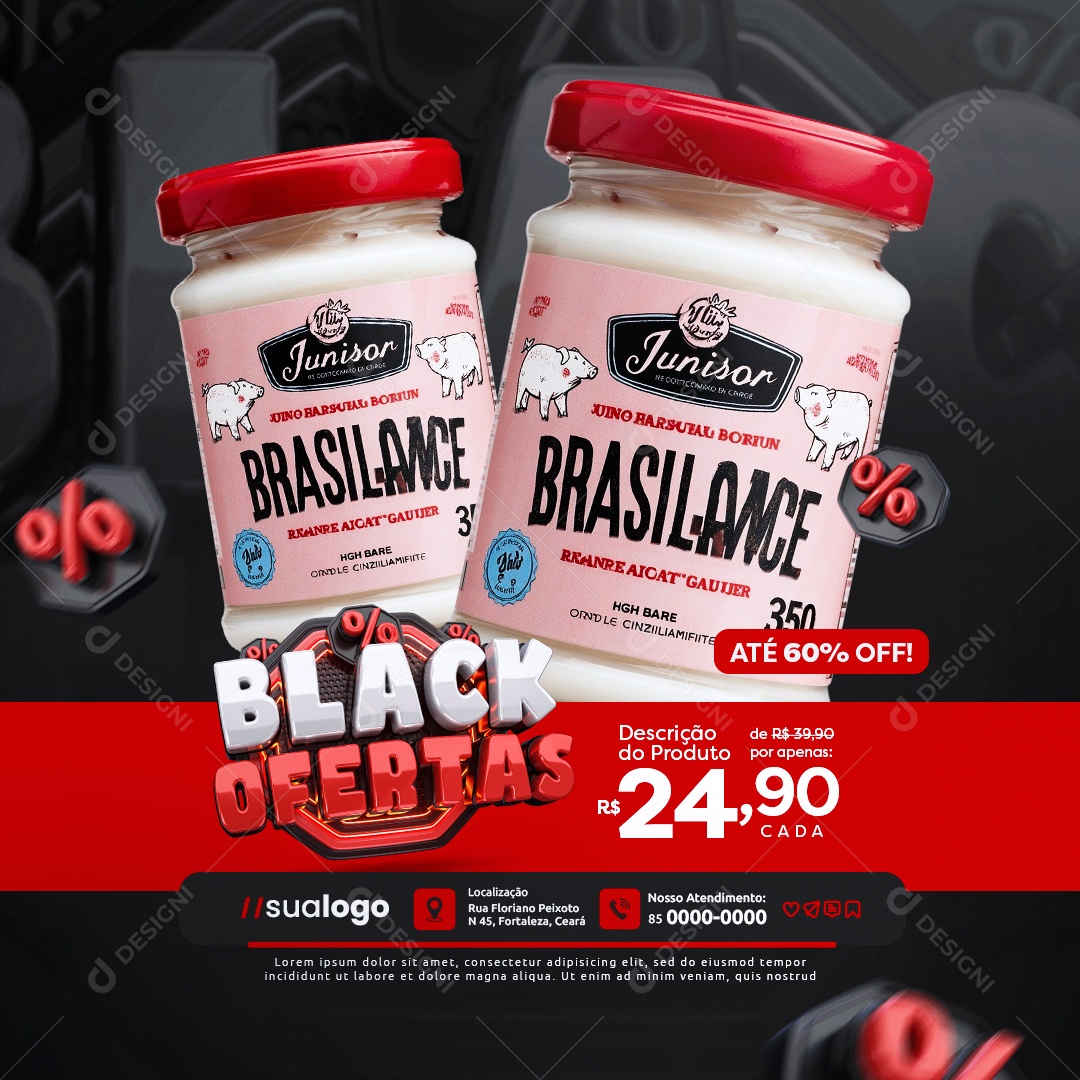 Black Ofertas Supermercado Até 60% Off Social Media PSD Editável