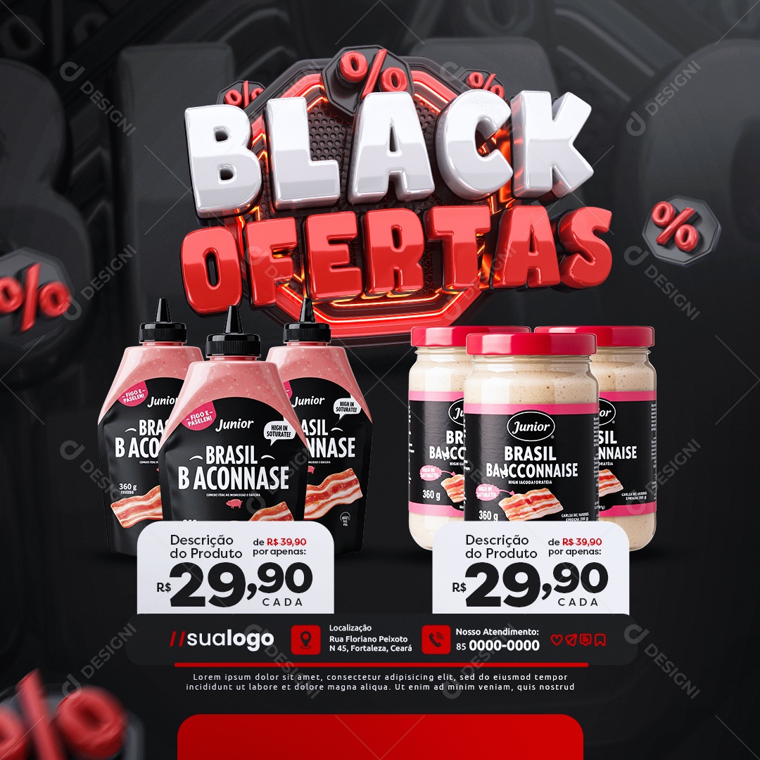 Black Ofertas Supermercado Maionese Social Media PSD Editável
