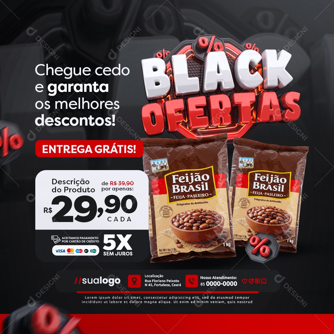 Black Ofertas Supermercado Feijão Os Melhores Descontos Social Media PSD Editável