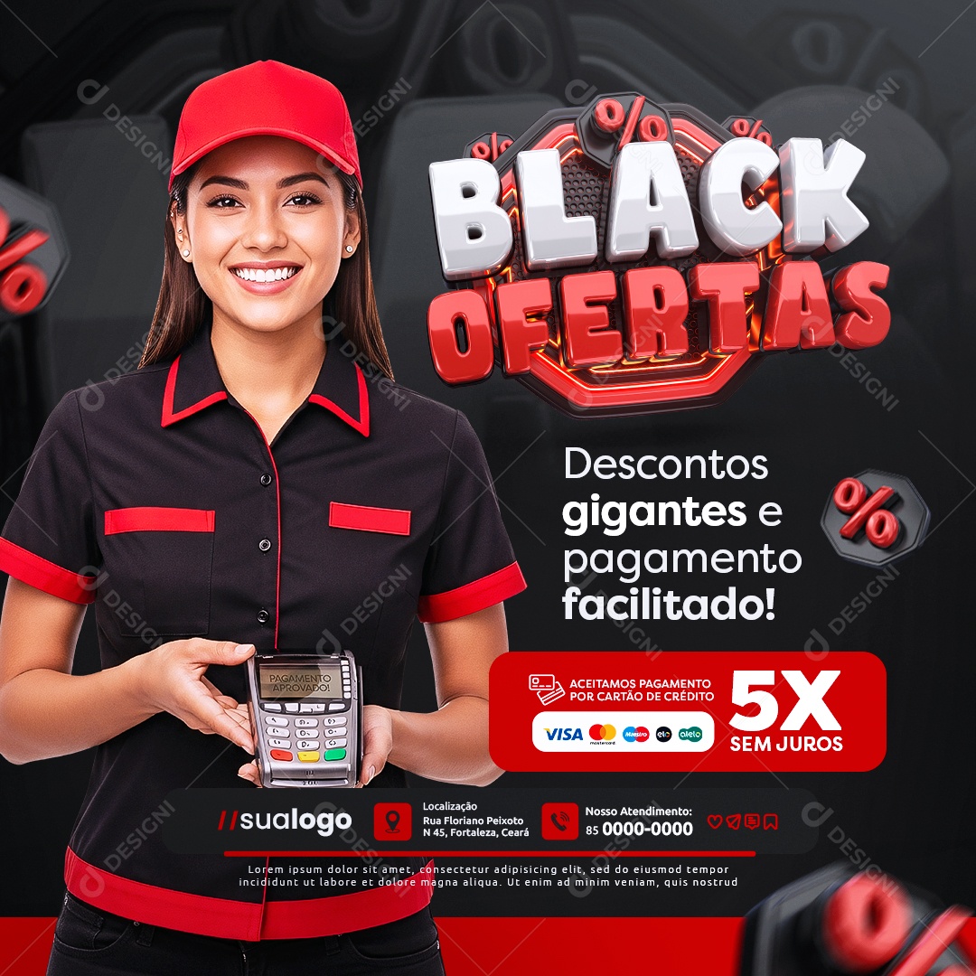 Black Ofertas Supermercado Descontos Gigantes Social Media PSD Editável
