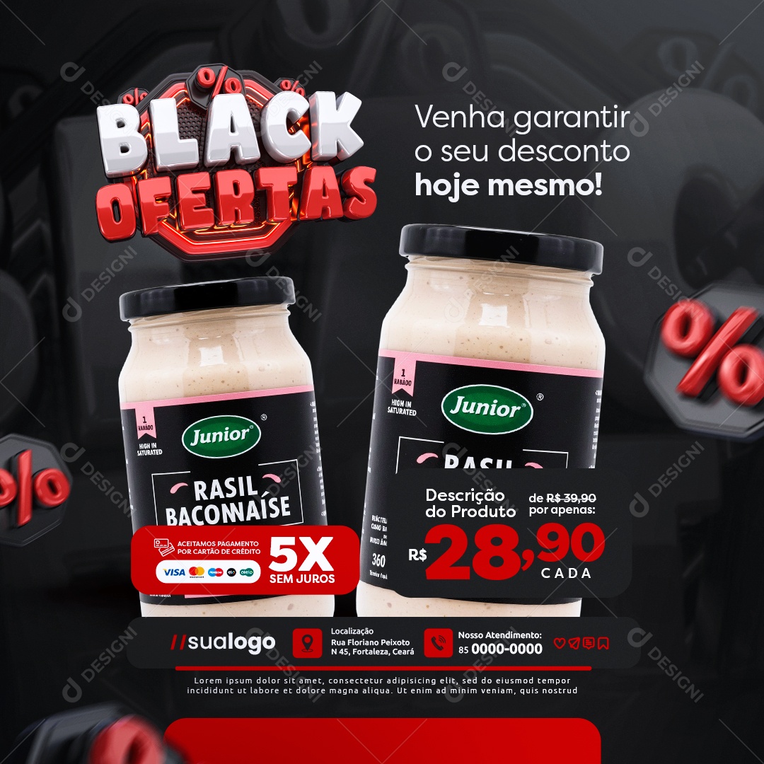 Black Ofertas Supermercado Maionese Venha Garantir o Seu Desconto Social Media PSD Editável