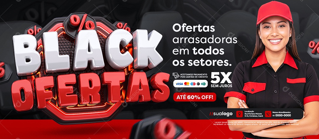 Banner Black Ofertas Supermercado Ofertas Arrasadoras em Todos os Setores Social Media PSD Editável