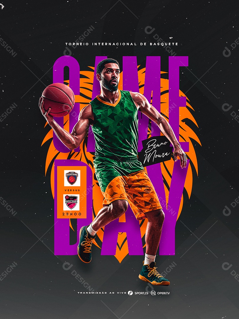 Torneio Internacional de Basquete Game Day Social Media PSD Editável