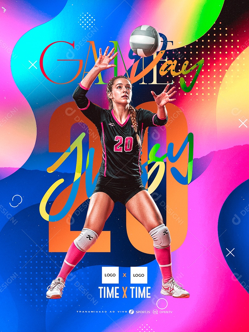 Campeonato de Vôlei Game Day Time x Time Social Media PSD Editável