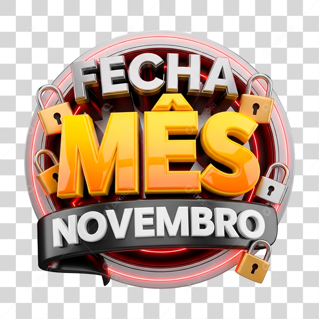 Selo 3D Fecha Mês Novembro PNG Transparente