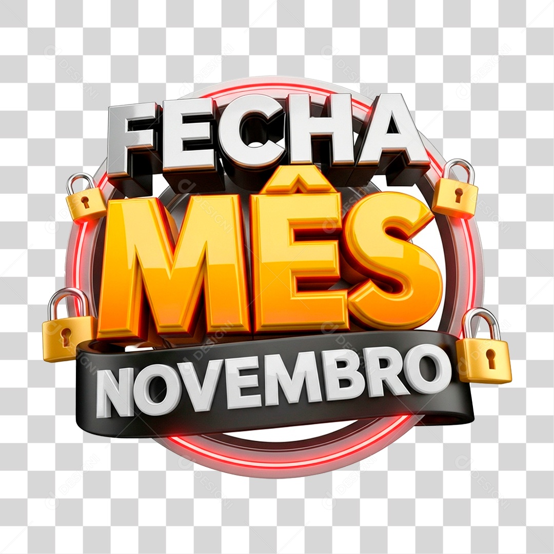 Selo 3D Fecha Mês Novembro PNG Transparente