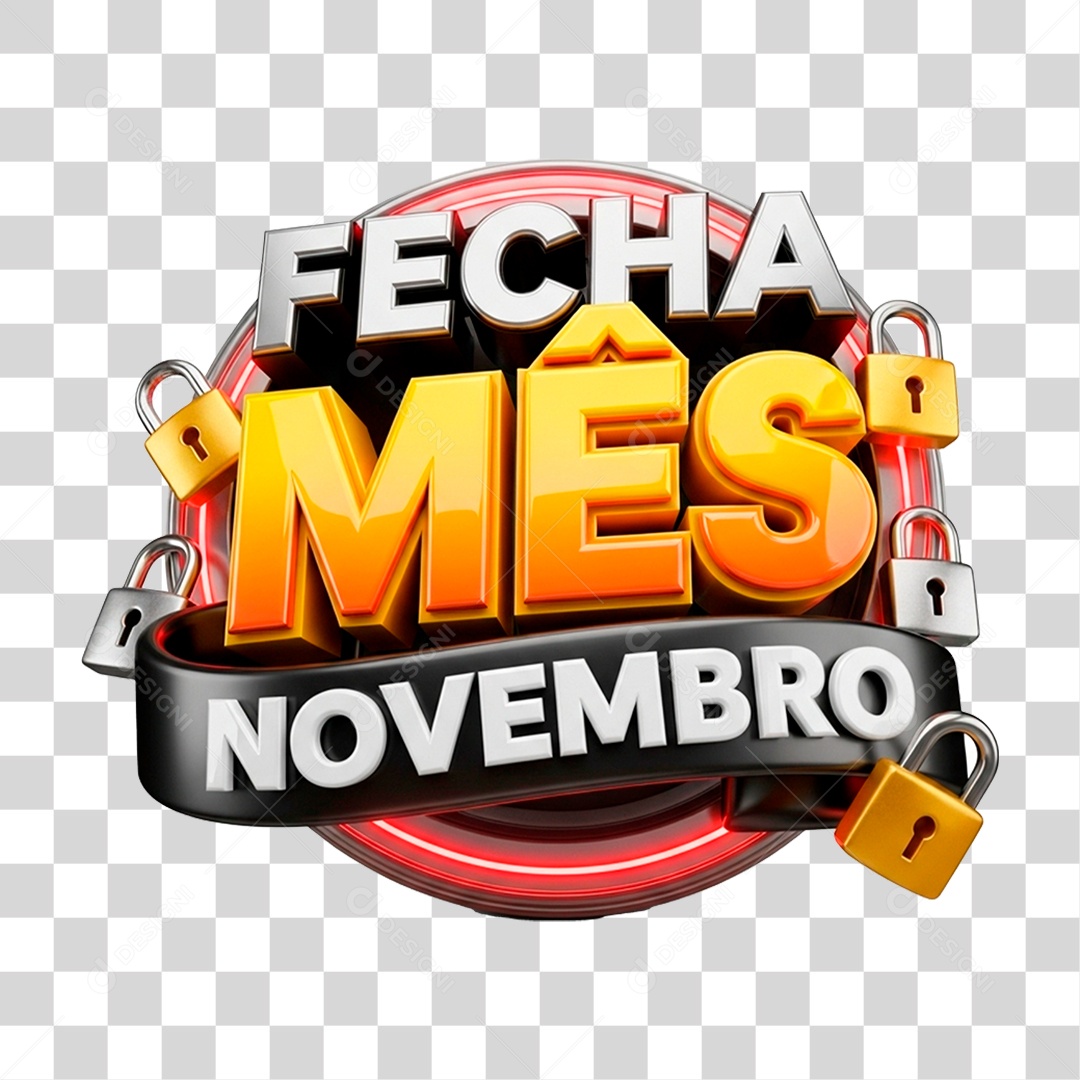Selo 3D Fecha Mês Novembro PNG Transparente