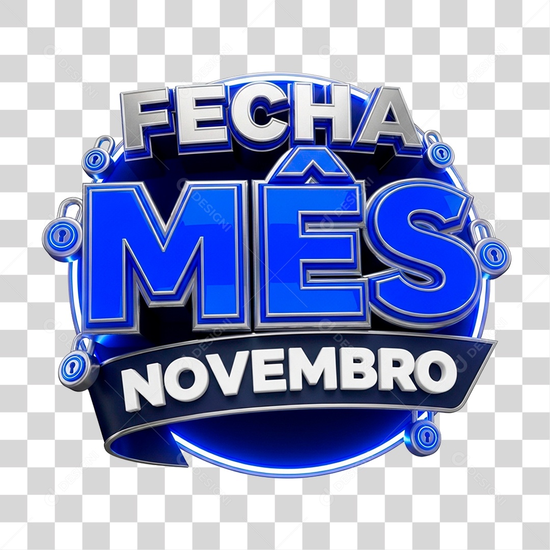 Selo 3D Fecha Mês Novembro PNG Transparente