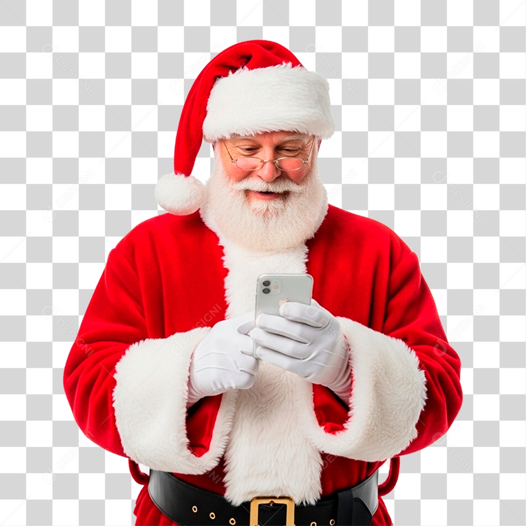 Papai Noel Segurando Celular PNG Transparente