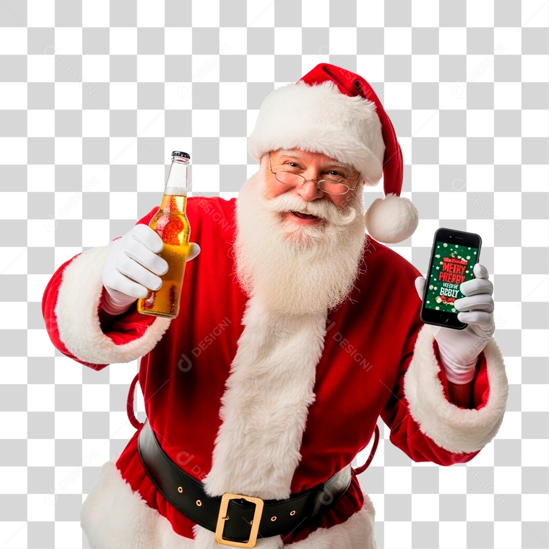 Papai Noel Segurando Celular PNG Transparente