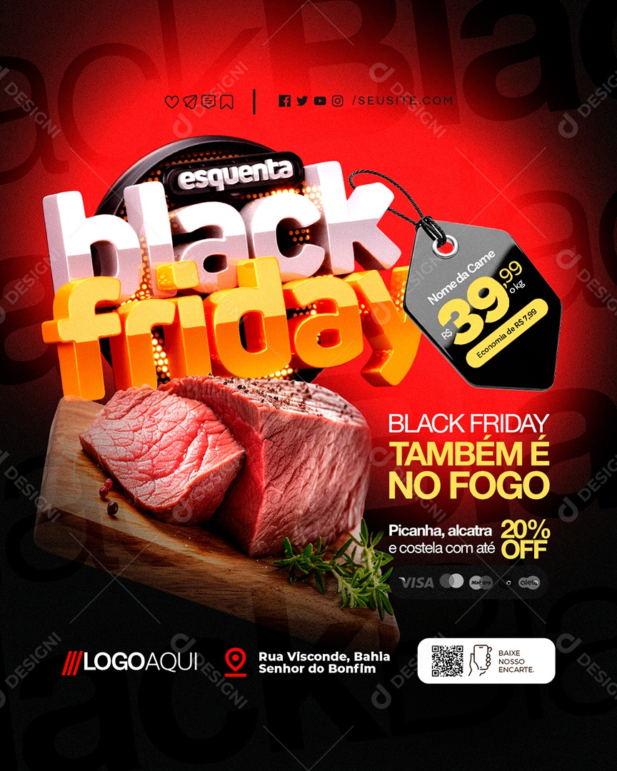 Açougue Esquenta Black Friday Carne Também é no Fogo Social Media PSD Editável