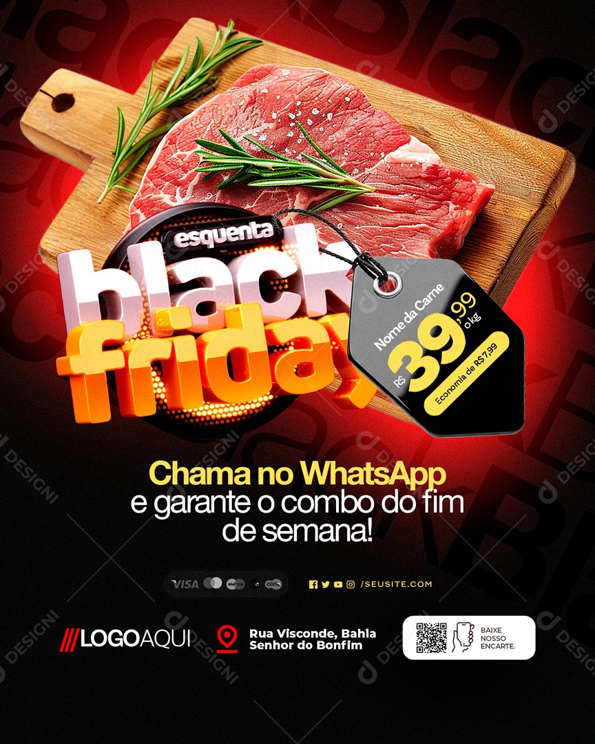Açougue Esquenta Black Friday Carne Chama no WhatsApp e Garante o Combo Social Media PSD Editável