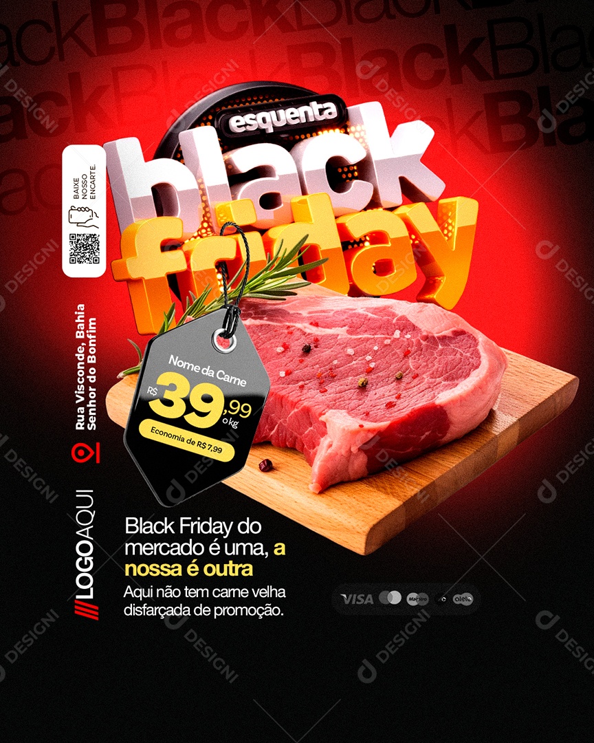 Açougue Esquenta Black Friday Aqui Não Tem Carne Velha Social Media PSD Editável
