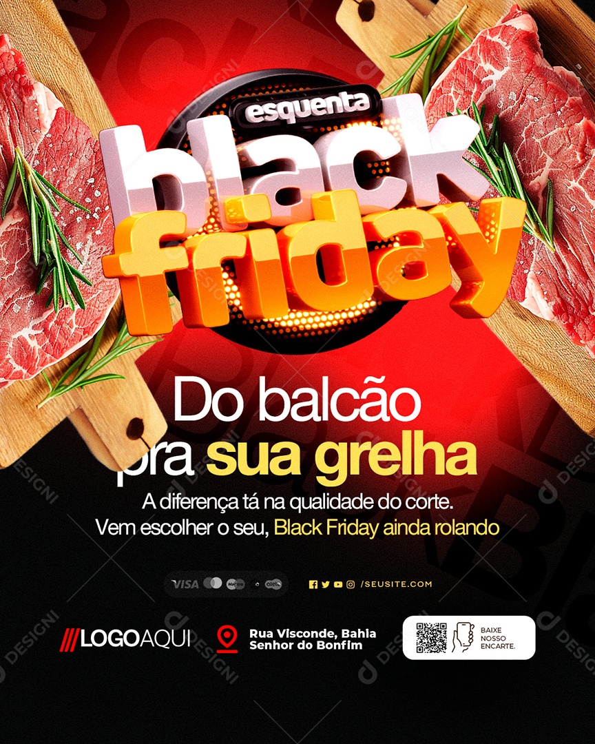 Açougue Esquenta Black Friday do Balcão Pra Sua Grelha Social Media PSD Editável