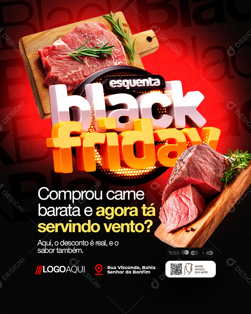 Açougue Esquenta Black Friday Comprou Carne Barata Social Media PSD Editável