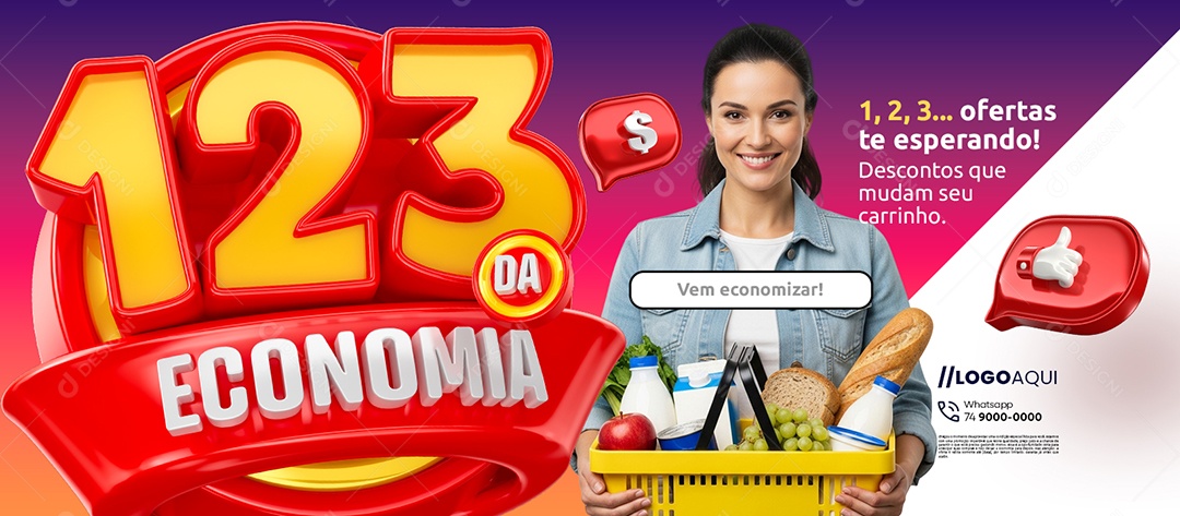 Banner Supermercado 123 da Economia Ofertas Te Esperando Social Media PSD Editável