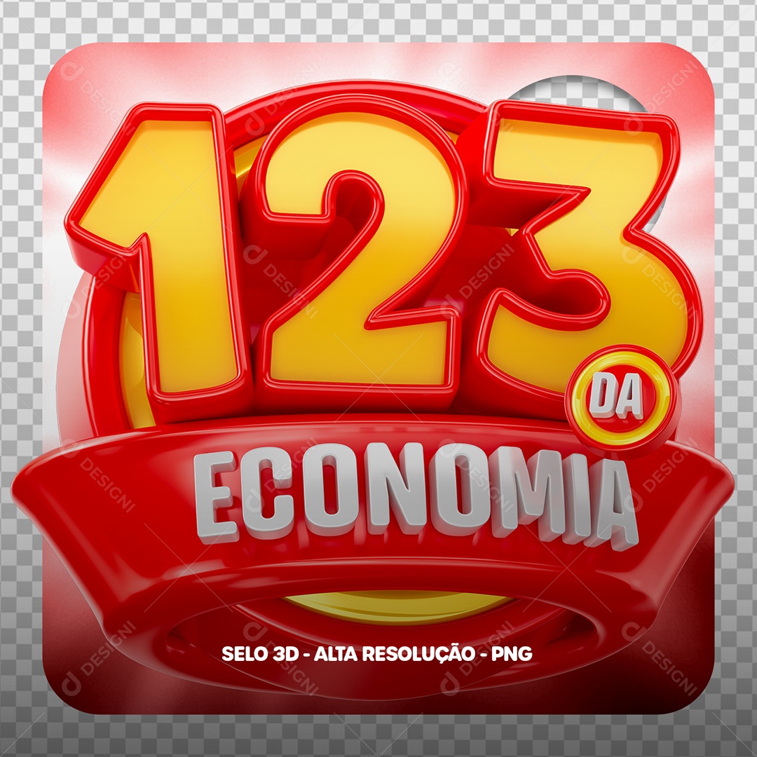 Selo 3D 123 da Economia para Composição PSD