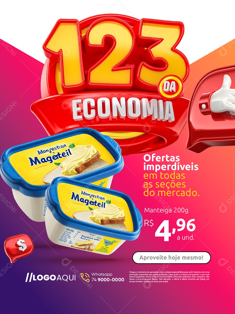 Supermercado 123 da Economia Ofertas Imperdíveis Social Media PSD Editável