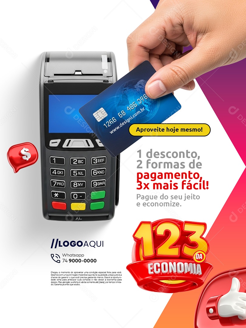 Supermercado 123 da Economia Aproveite Hoje Mesmo Social Media PSD Editável