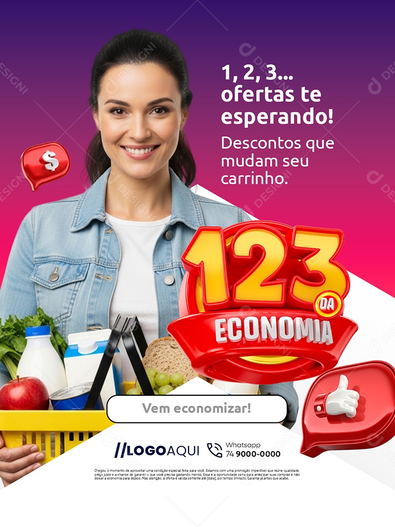 Supermercado 123 da Economia Ofertas Te Esperando Social Media PSD Editável
