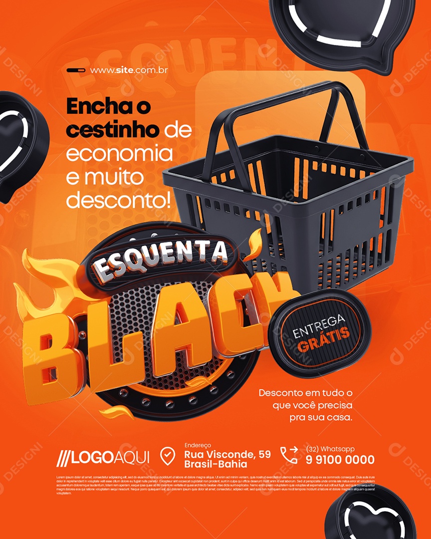 Esquenta Black Supermercado Encha o Cestinho de Economia Social Media PSD Editável