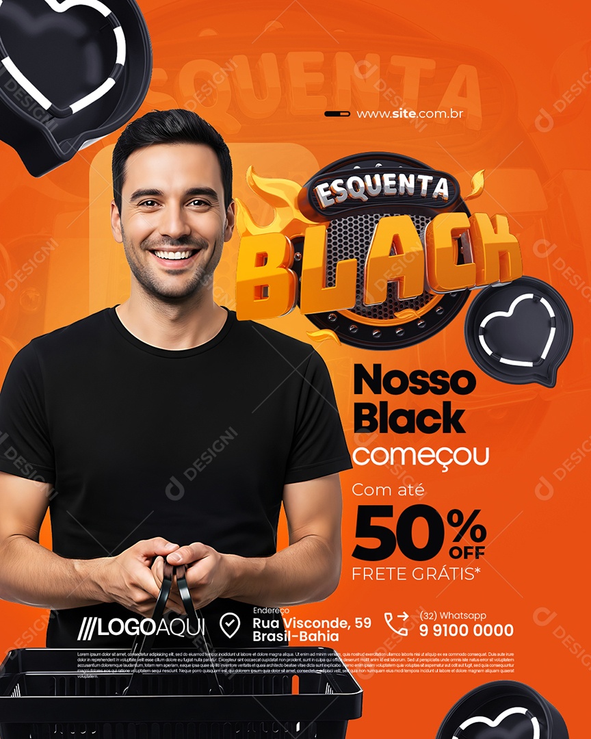 Esquenta Black Supermercado Nosso Black Começou com Até 50% Off Social Media PSD Editável