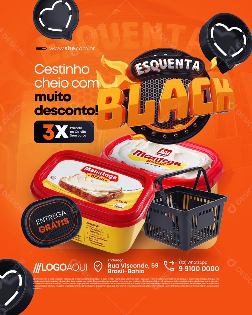 Esquenta Black Supermercado Cestinho Cheio com Muito Desconto Social Media PSD Editável