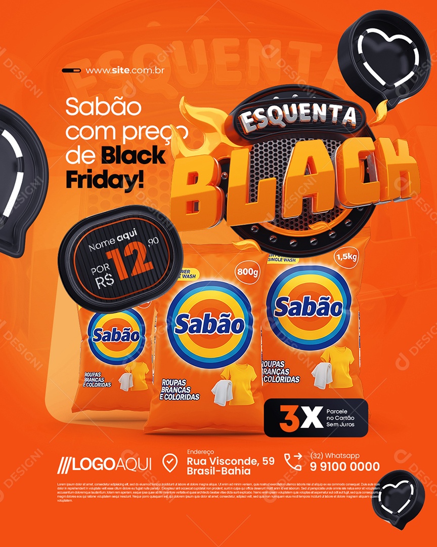 Esquenta Black Supermercado Sabão com Preço de Black Friday Social Media PSD Editável