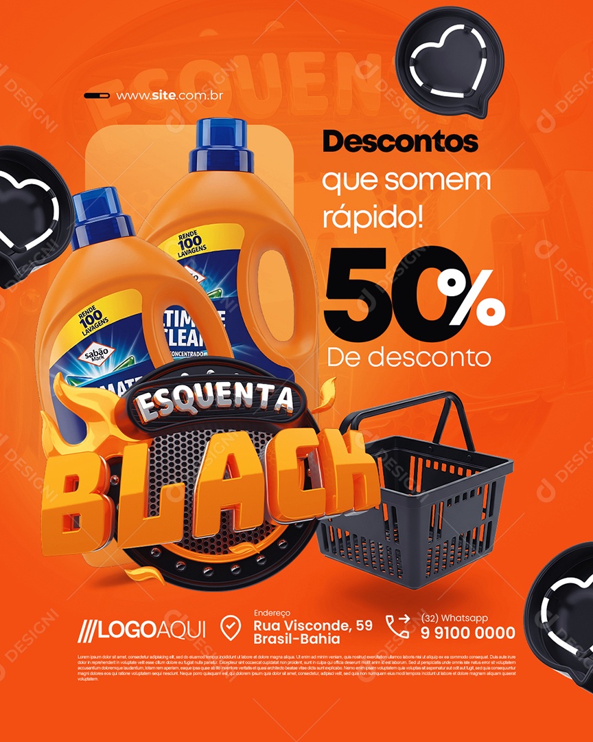 Esquenta Black Supermercado Descontos Que Somem Rápido 50% de Desconto Social Media PSD Editável