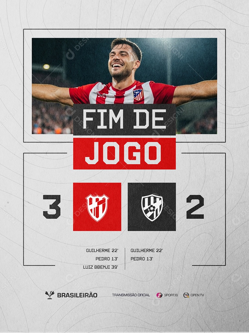 Fim de Jogo Campeonato Brasileirão 3 x 2 Social Media PSD Editável