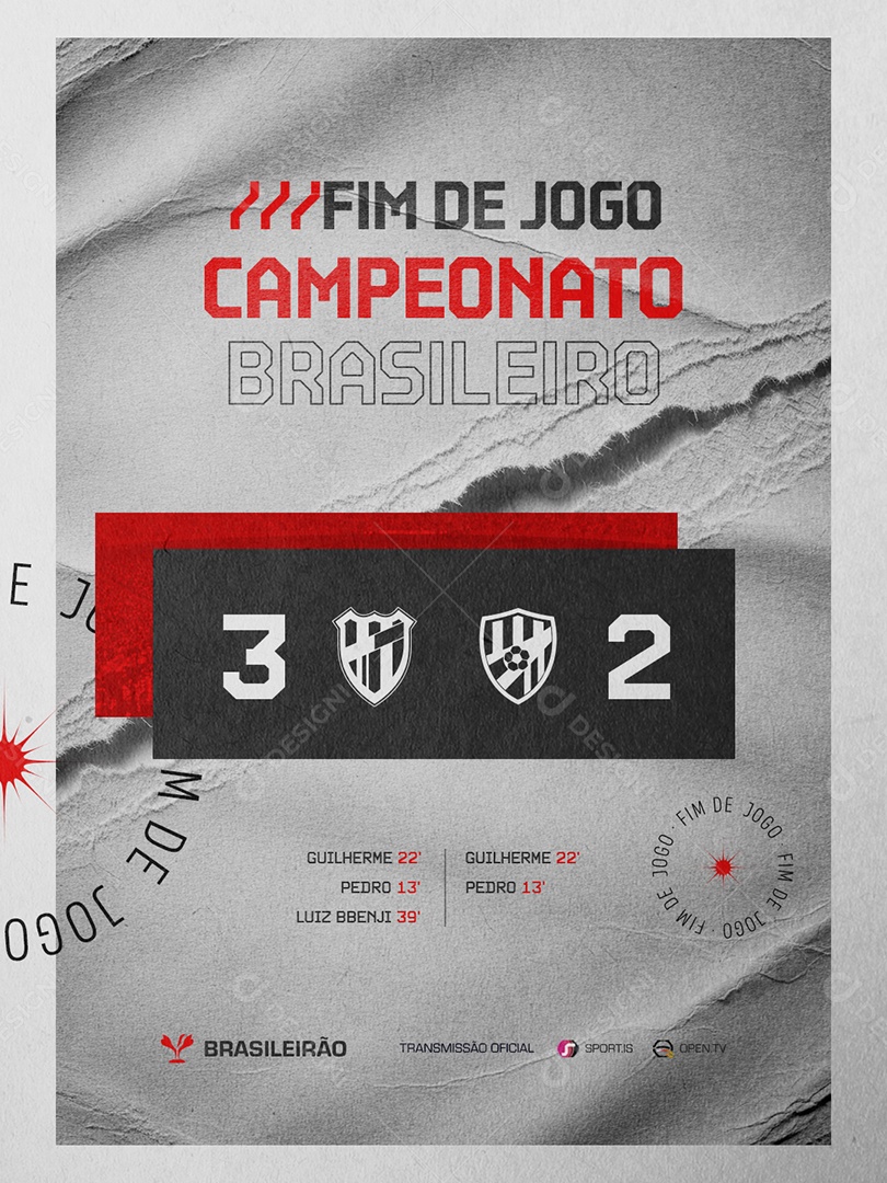 Fim de Jogo Campeonato Brasileiro 3 x 1 Social Media PSD Editável