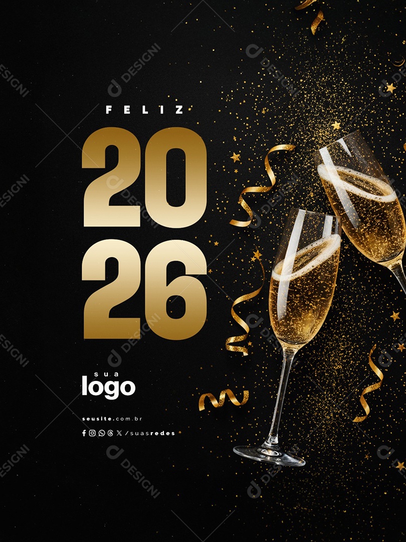 Feliz 2026 Ano Novo 01 de Janeiro Social Media PSD Editável