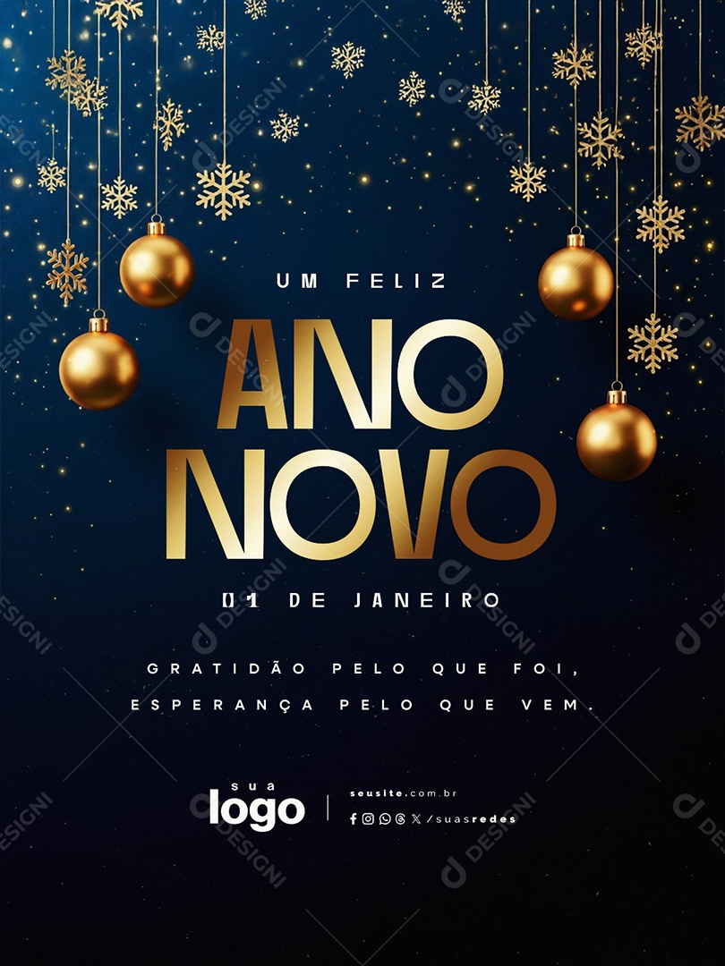 Um Feliz Ano Novo 01 de Janeiro Social Media PSD Editável