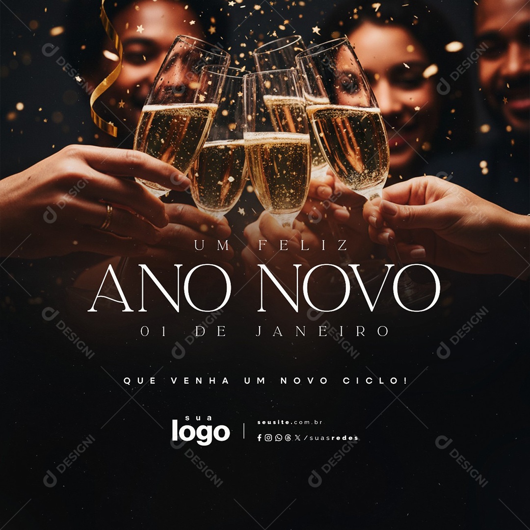 Um Feliz Ano Novo 01 de Janeiro Que Venha Um Novo Ciclo Social Media PSD Editável