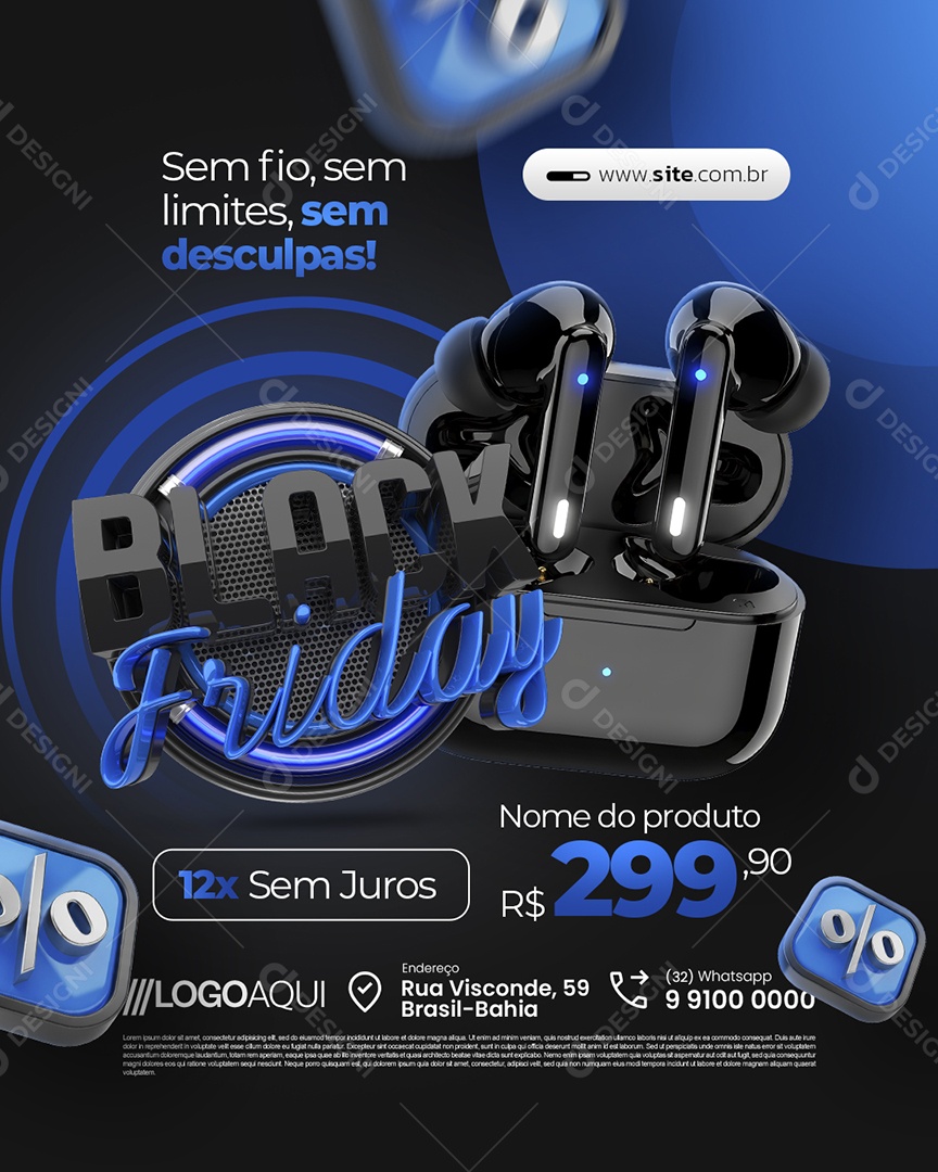 Loja de Eletrônicos Black Friday Fone Sem Fio Sem Limites Social Media PSD Editável