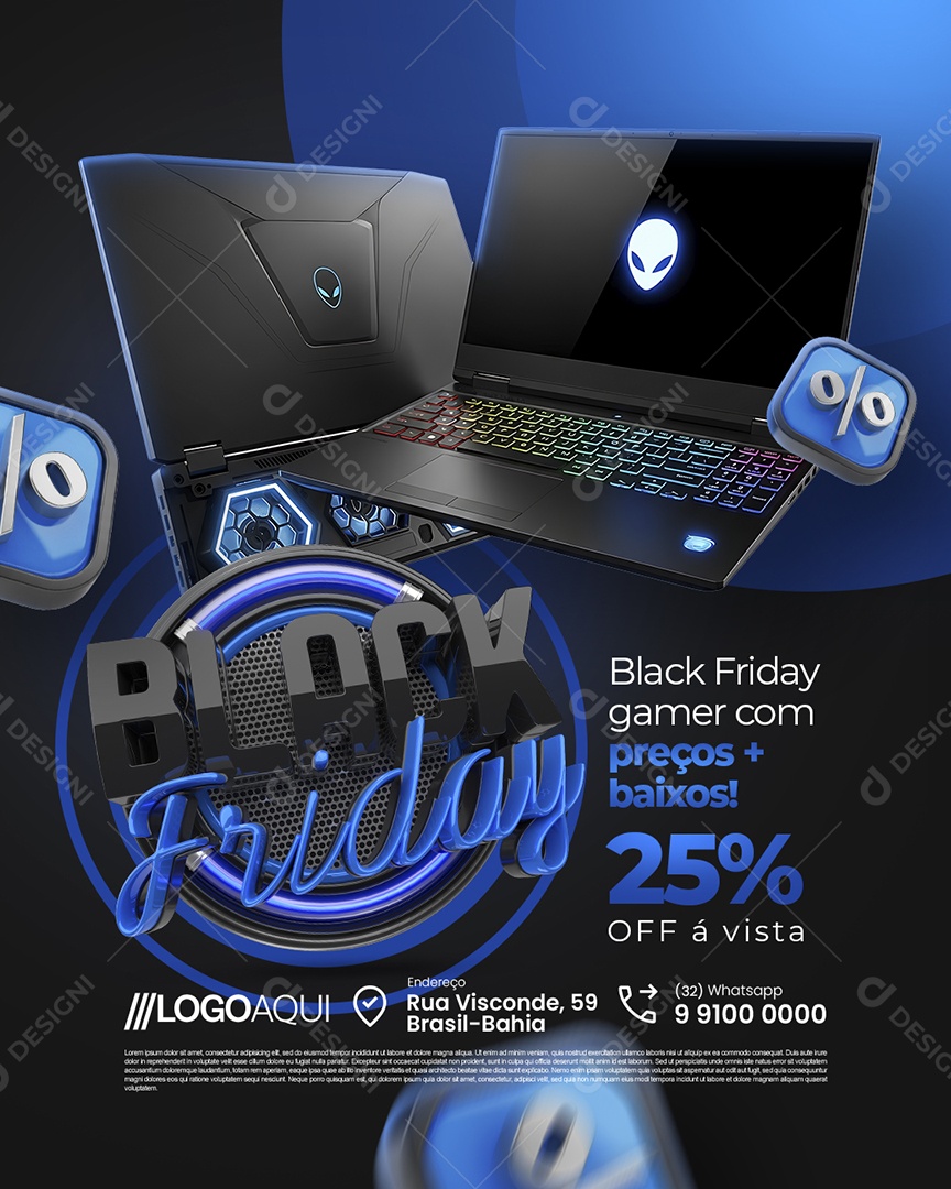 Loja de Eletrônicos Black Friday Gamer com Preços Baixos Social Media PSD Editável