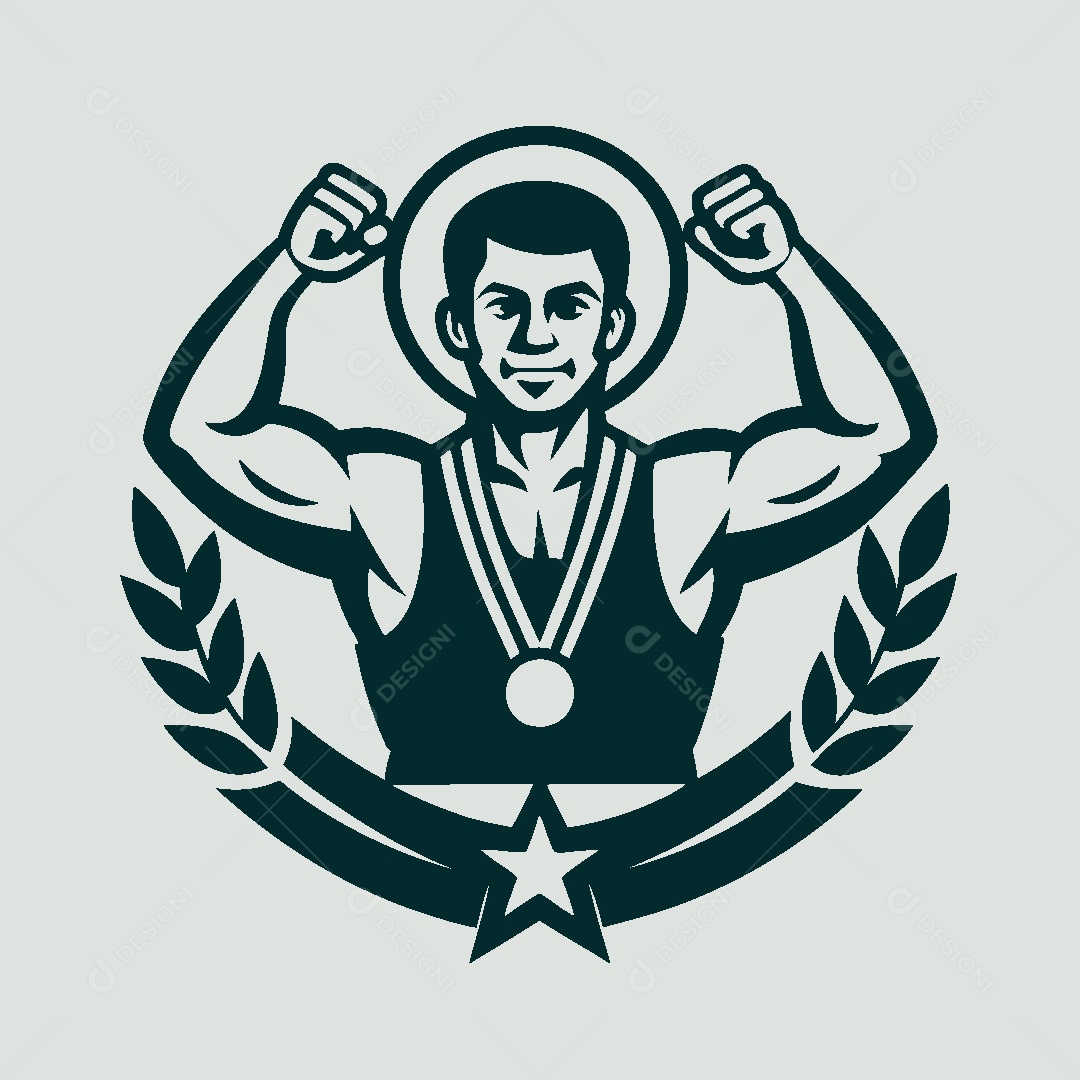 Modelo de Logo de Atleta Medalhista Vetor EPS