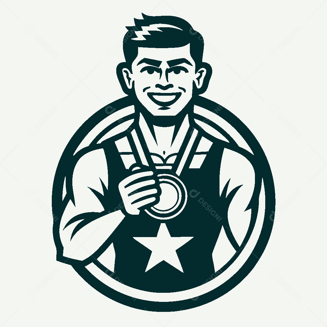 Modelo de Logo de Atleta Medalhista Vetor EPS