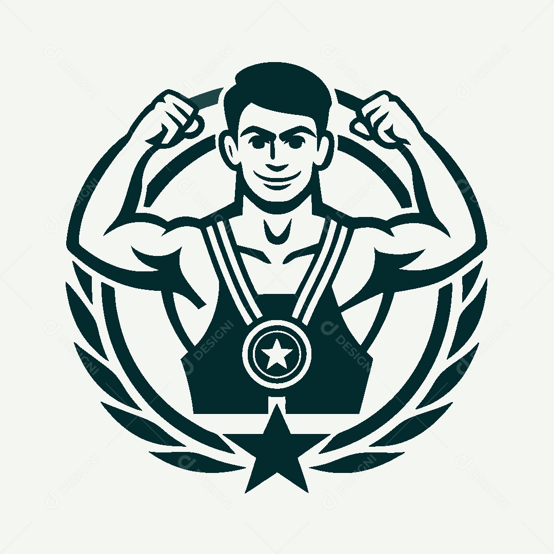 Modelo de Logo de Atleta Medalhista Vetor EPS