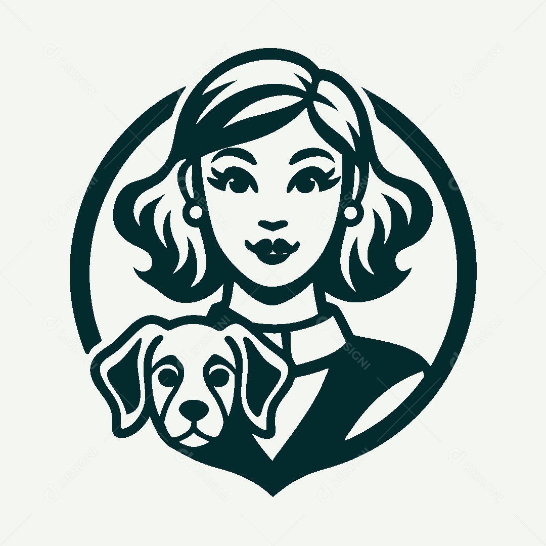 Modelo de Logo de Garota com Cachorro Vetor EPS