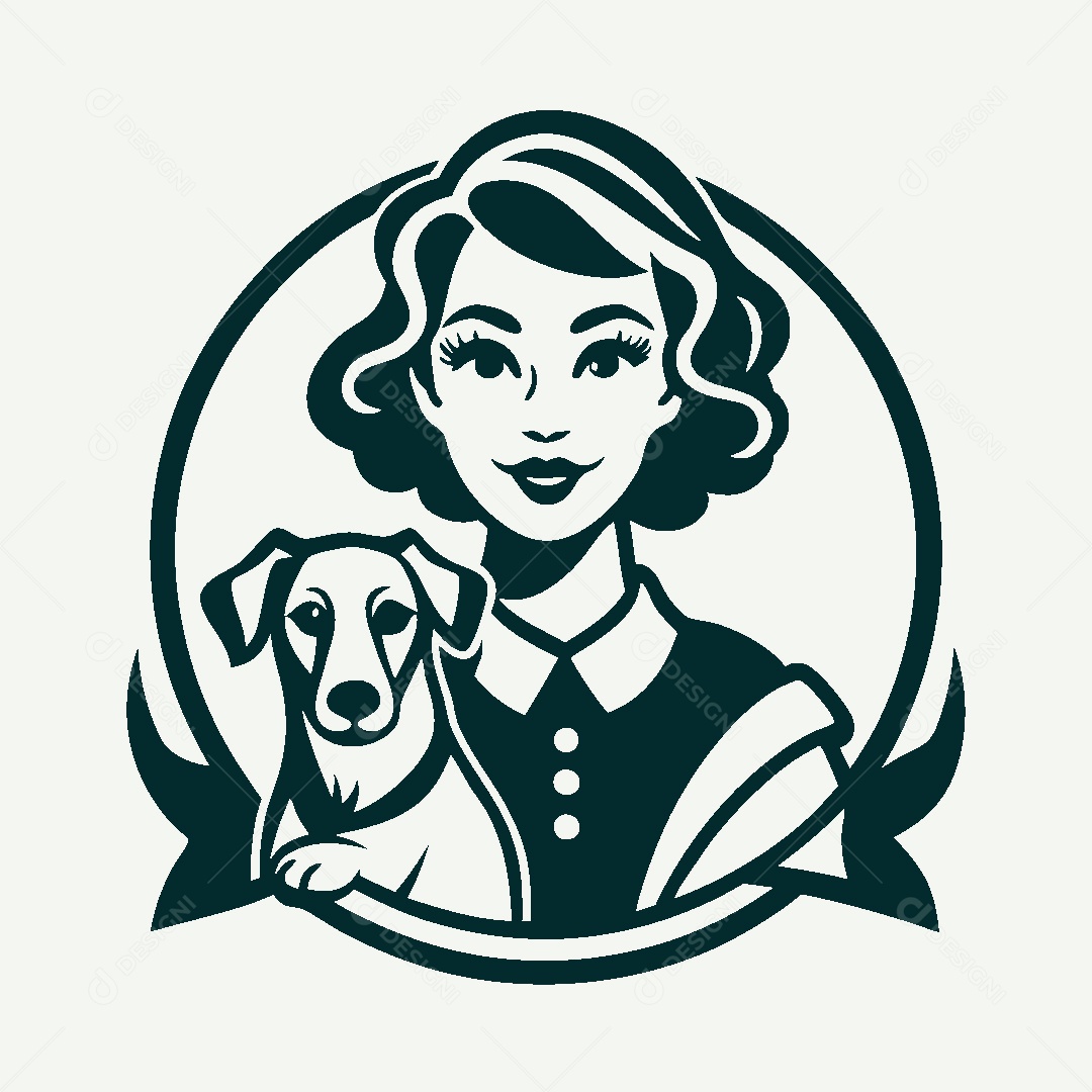 Modelo de Logo de Garota com Cachorro Vetor EPS