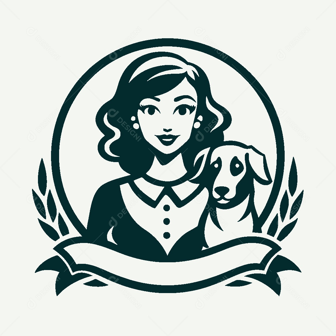 Modelo de Logo de Garota com Cachorro Vetor EPS