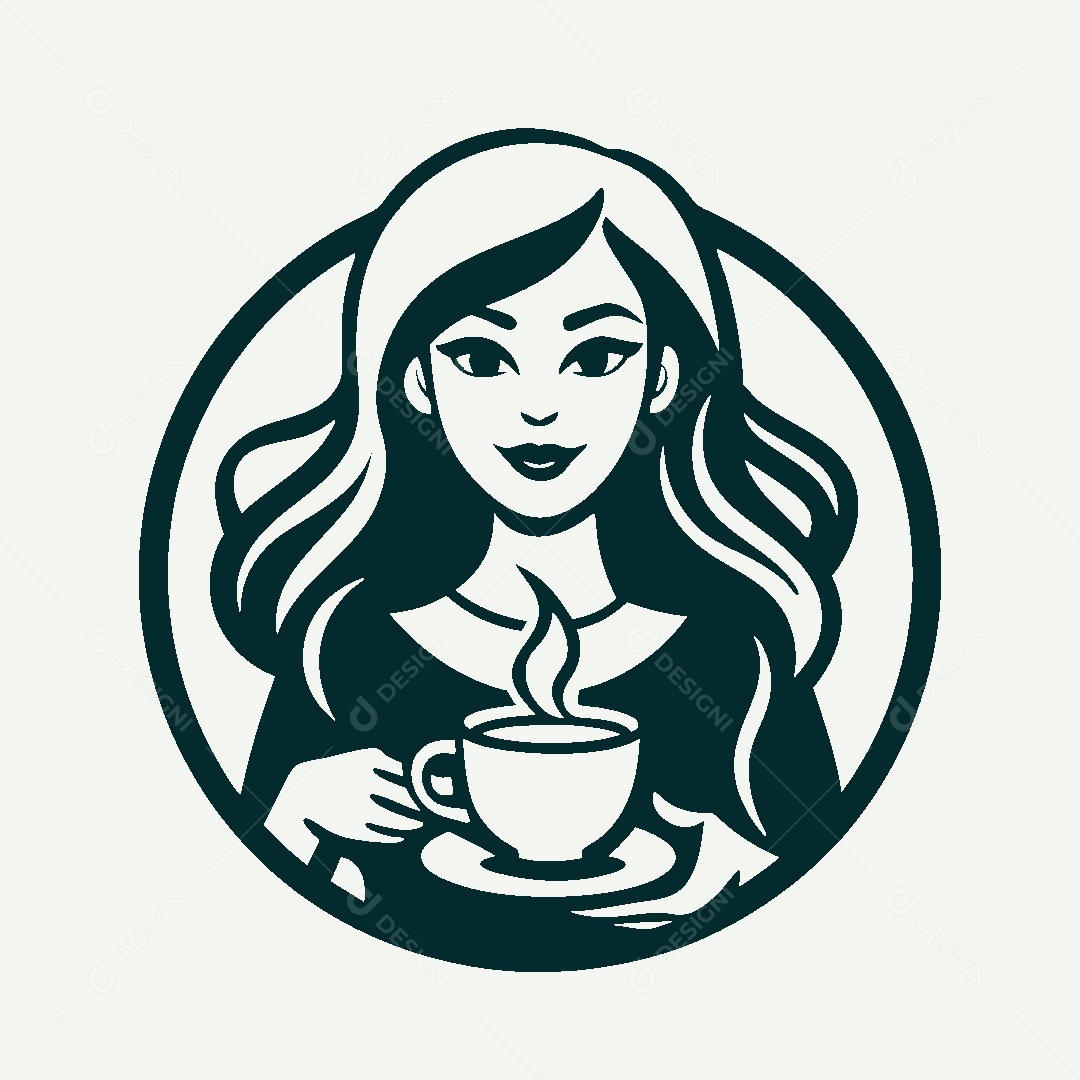 Modelo de Logo de Garota com Café Vetor EPS
