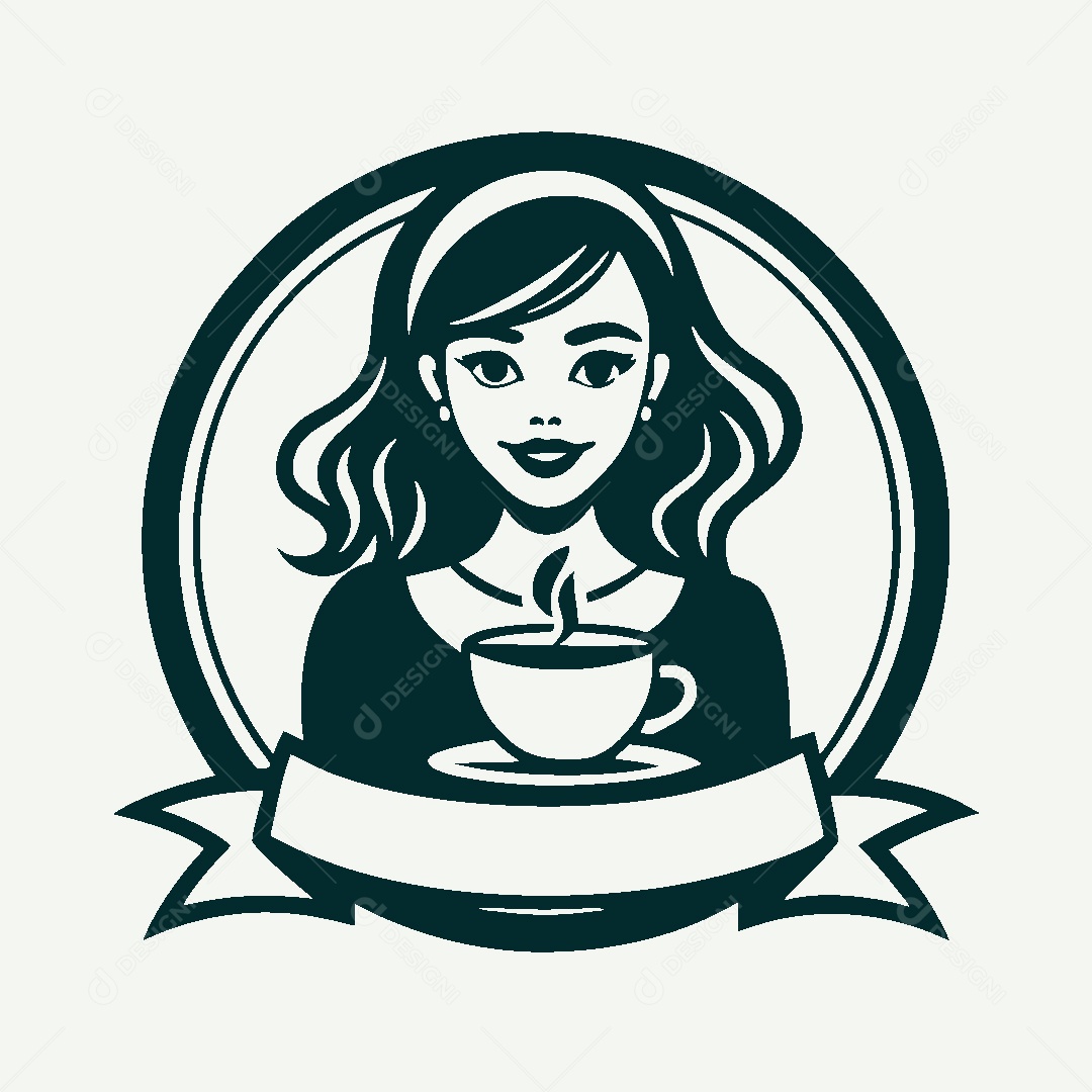 Modelo de Logo de Garota com Café Vetor EPS