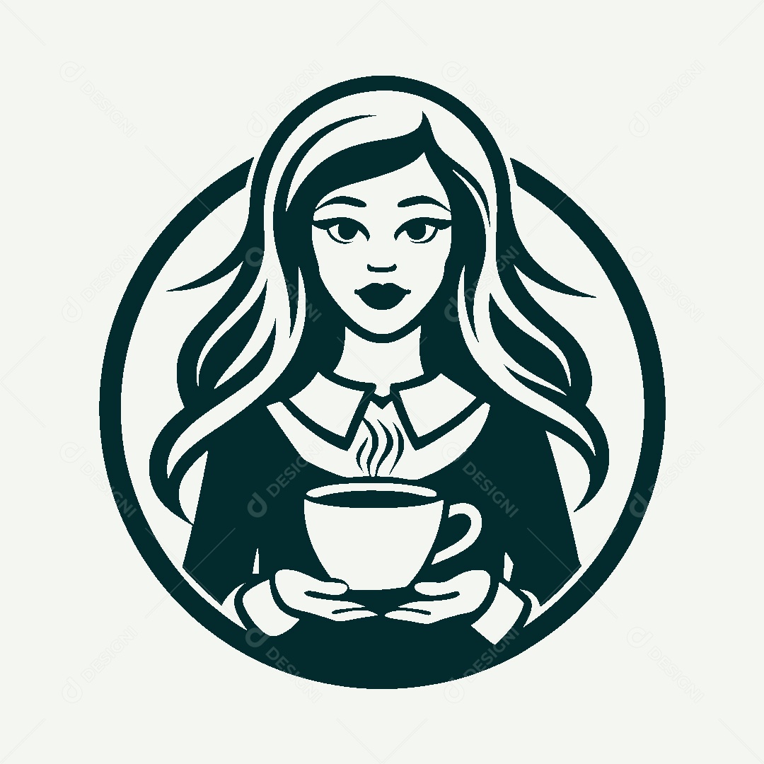 Modelo de Logo de Garota com Café Vetor EPS