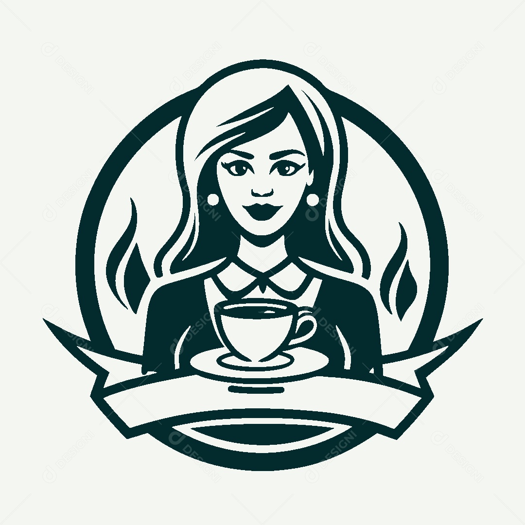 Modelo de Logo de Garota com Café Vetor EPS