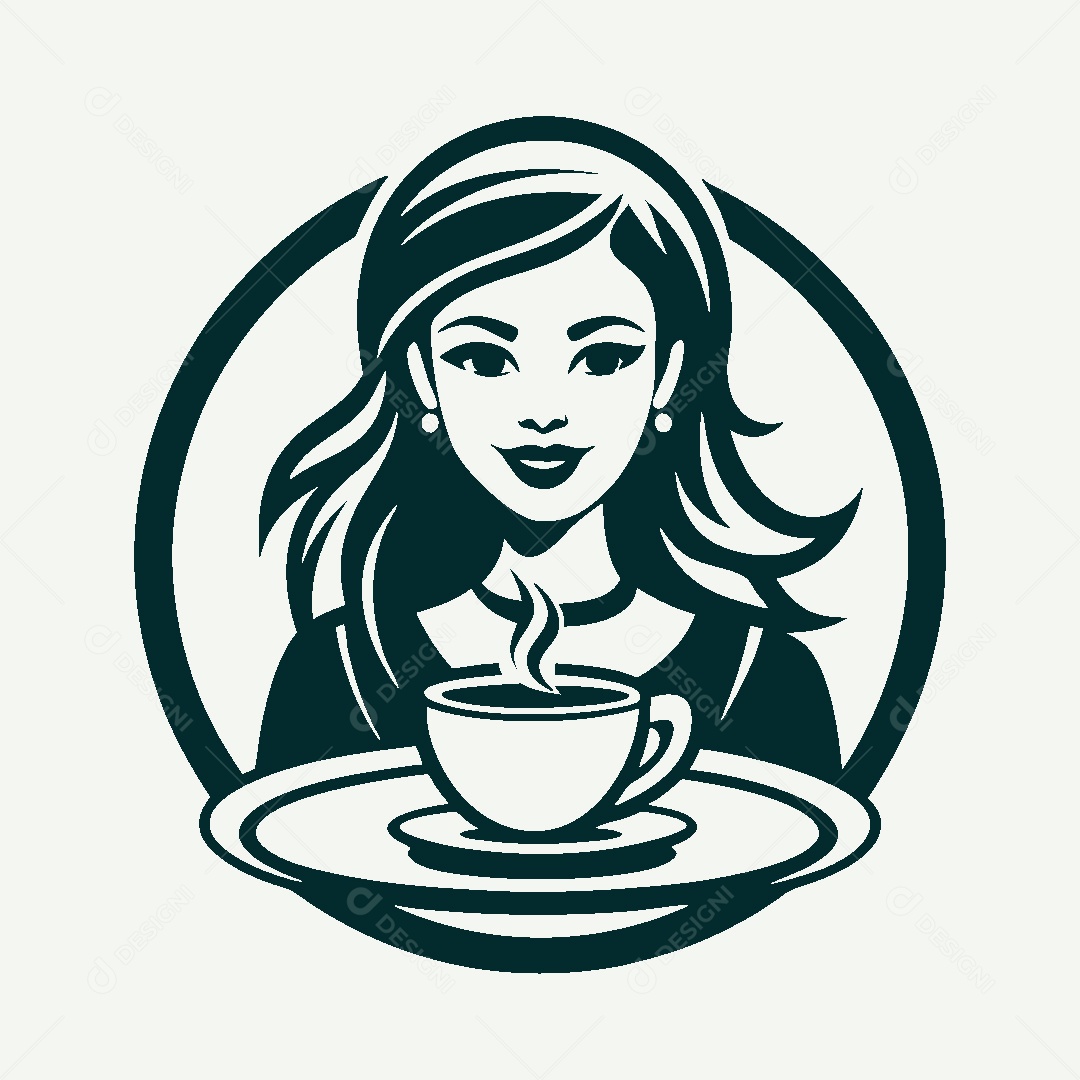 Modelo de Logo de Garota com Café Vetor EPS