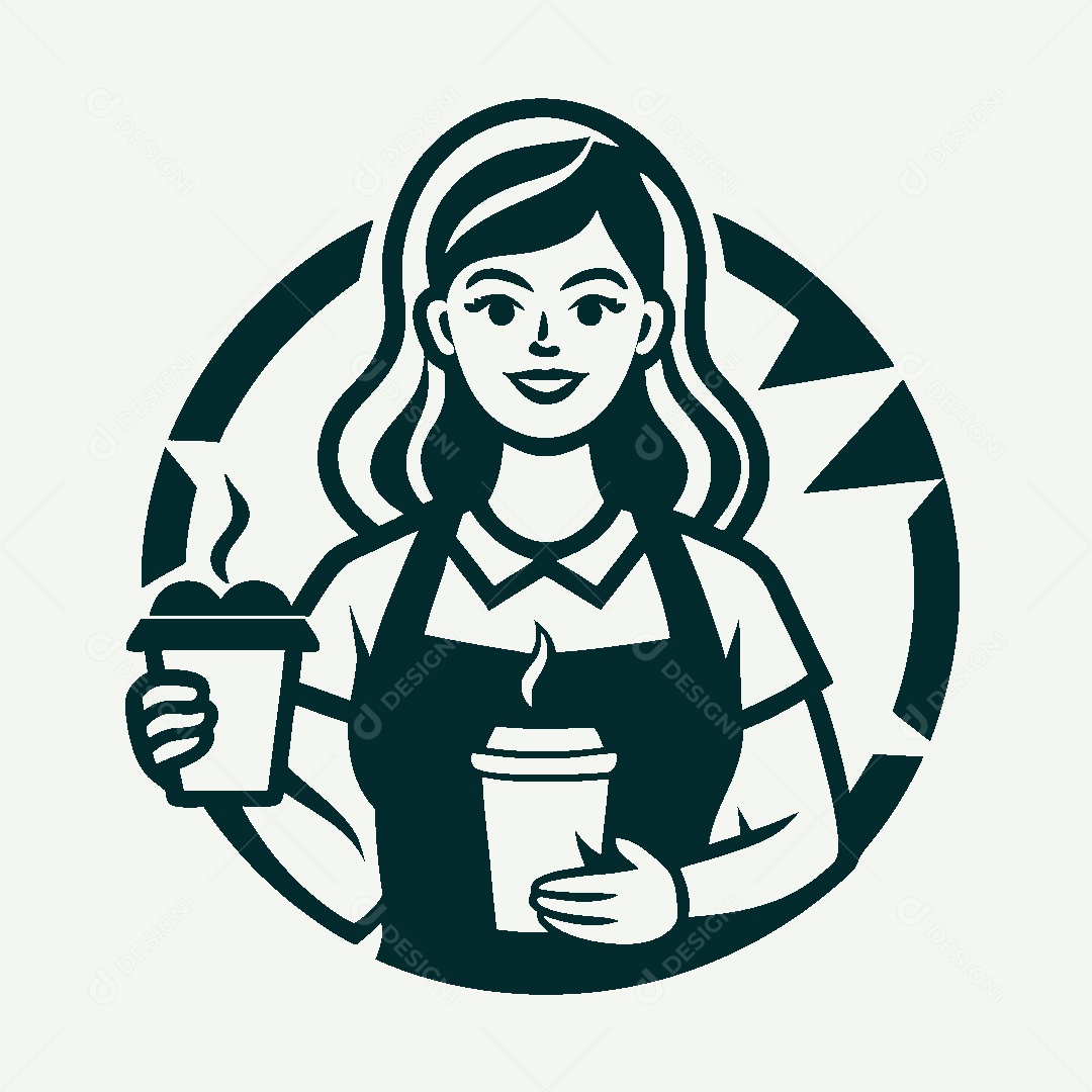 Modelo de Logo de Garota com Café Vetor EPS